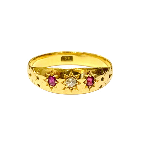 Antique 18ct Yellow Gold Ruby and Diamond Gypsy Ring