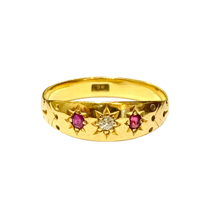 Antique 18ct Yellow Gold Ruby and Diamond Gypsy Ring