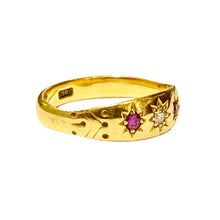 Antique 18ct Yellow Gold Ruby and Diamond Gypsy Ring