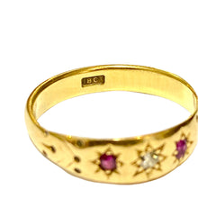 Antique 18ct Yellow Gold Ruby and Diamond Gypsy Ring