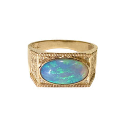 9ct Yellow Gold Diamond and Solid Black Opal Ring