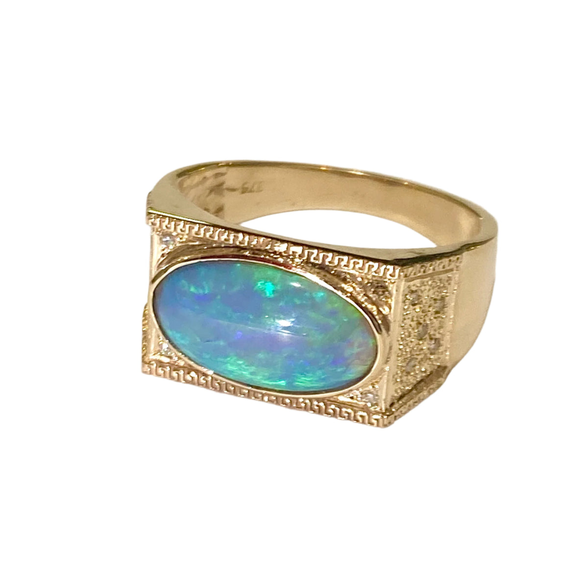 9ct Yellow Gold Diamond and Solid Black Opal Ring