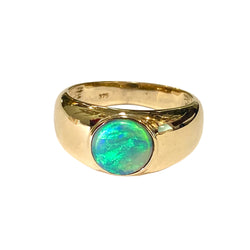 9ct Yellow Gold Solid Black Opal Ring