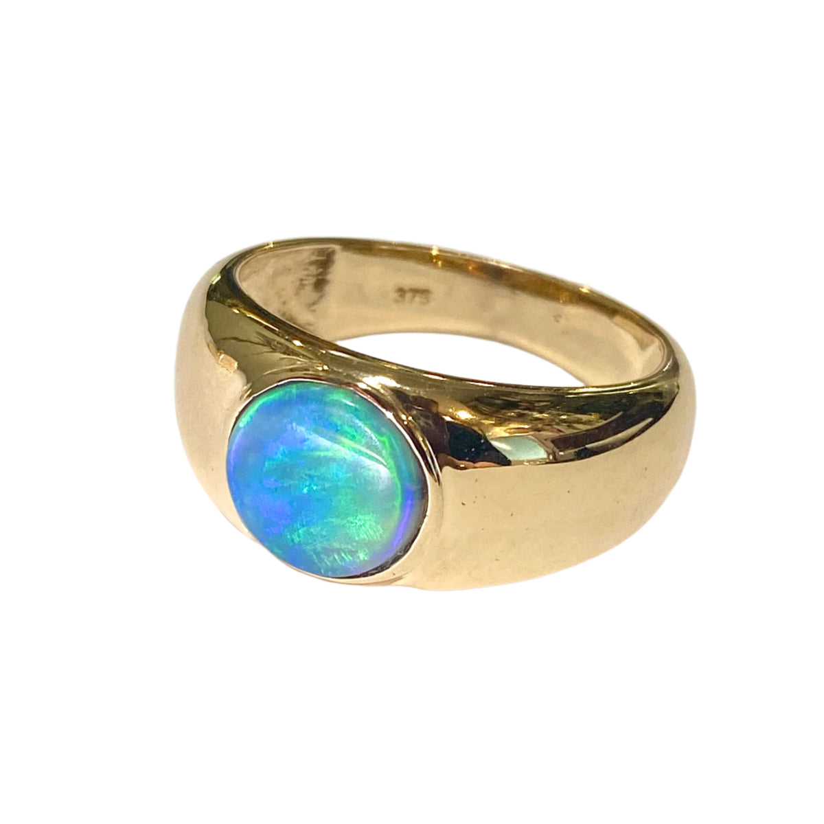 9ct Yellow Gold Solid Black Opal Ring