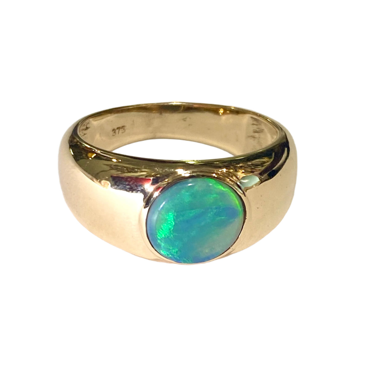 9ct Yellow Gold Solid Black Opal Ring