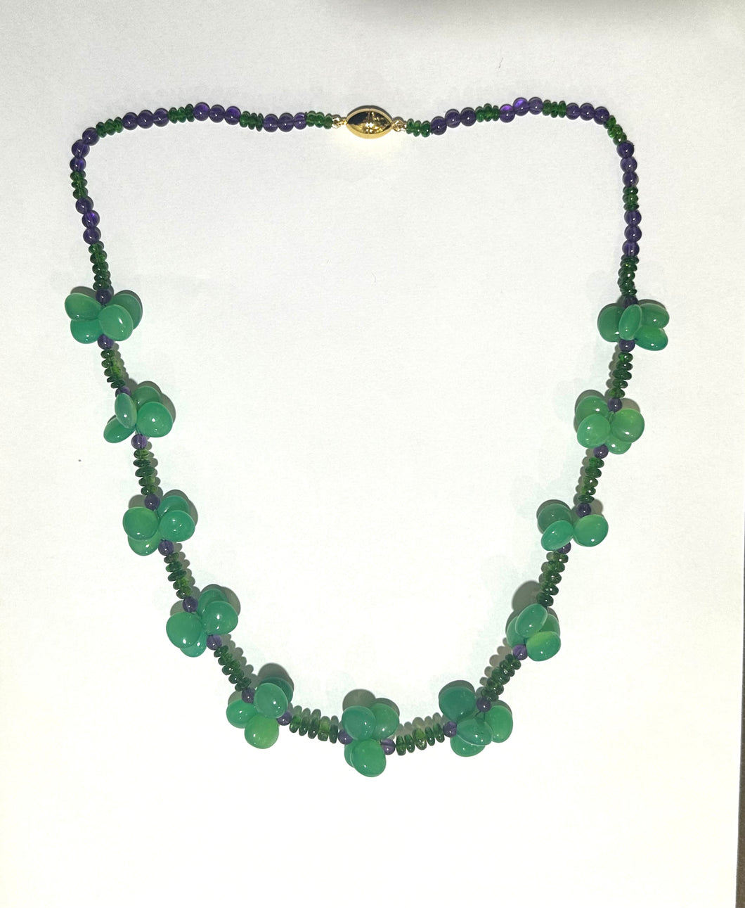 Green Agate, Amethyst and Chrome Diopside Beaded Necklace