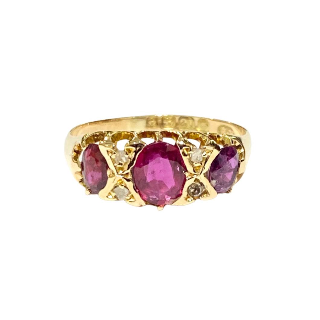 Antique 18ct Yellow Gold Ruby and Diamond Ring