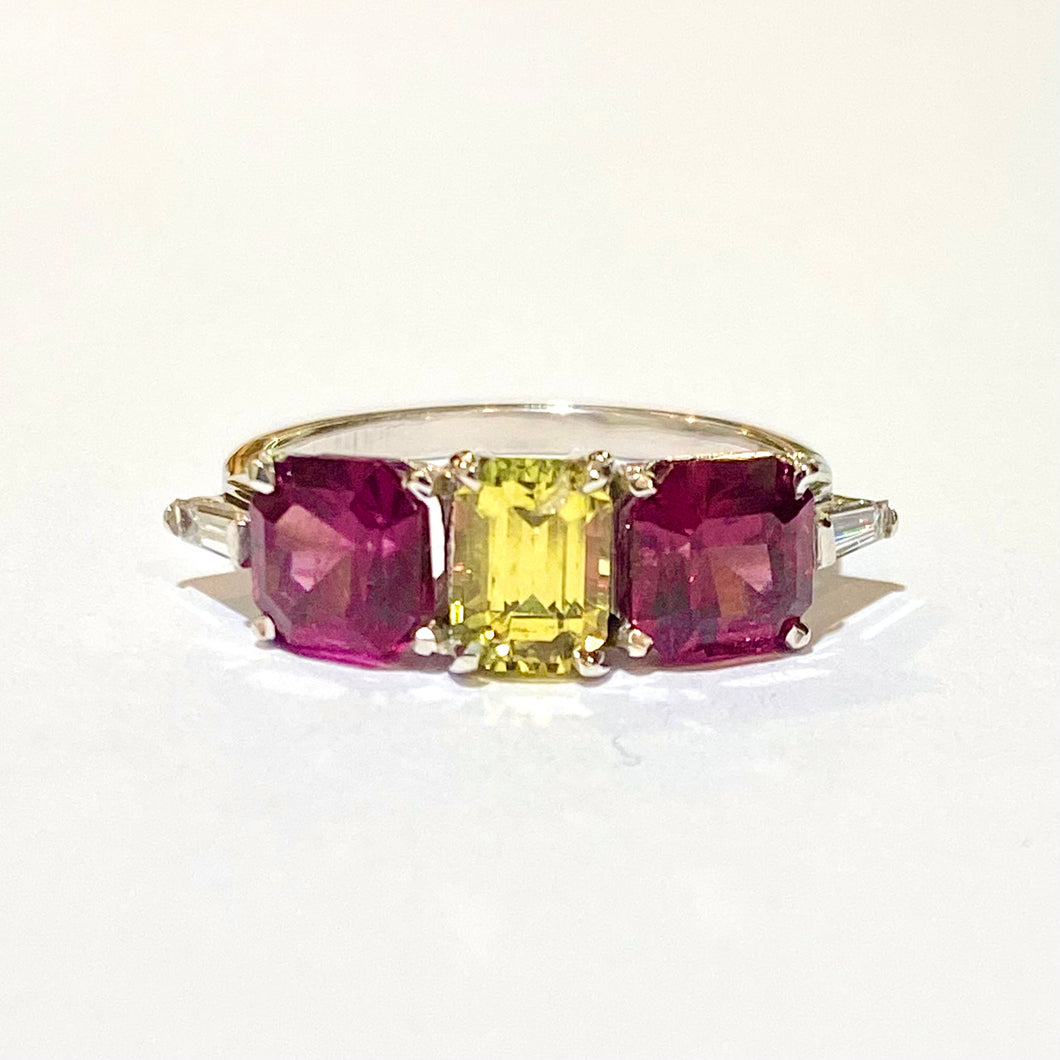 18ct White Gold Garnet and Diamond Trilogy Ring
