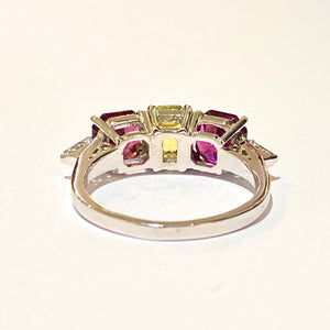18ct White Gold Garnet and Diamond Trilogy Ring