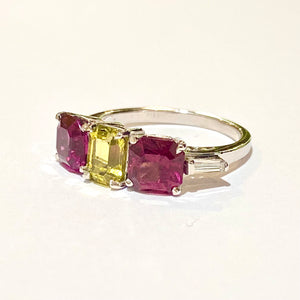 18ct White Gold Garnet and Diamond Trilogy Ring