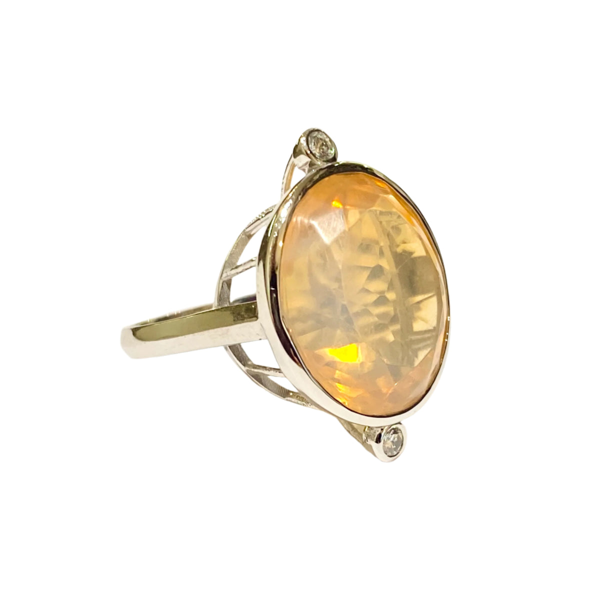 18ct White Gold 14.28ct Mexican Fire Opal and Diamond Ring