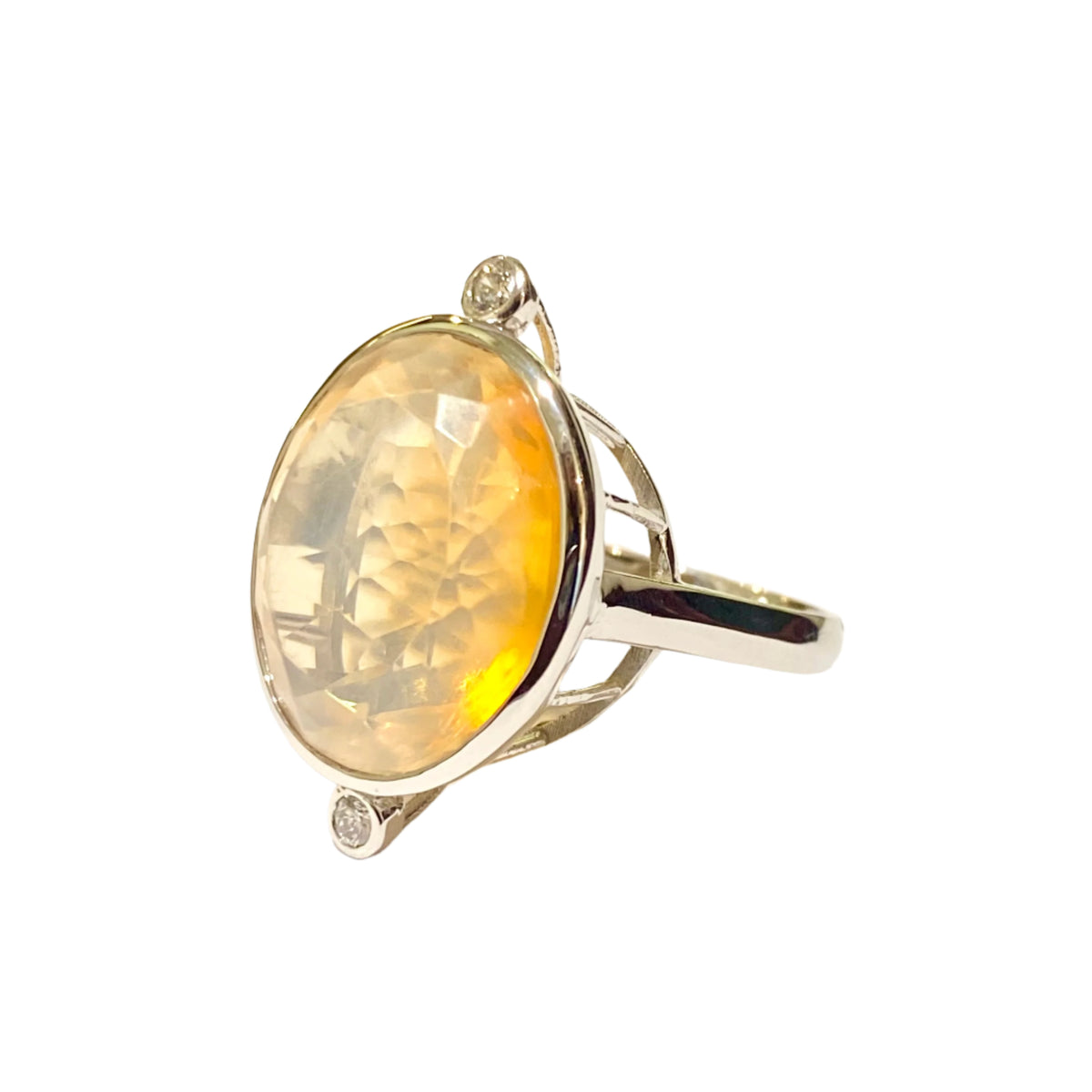 18ct White Gold 14.28ct Mexican Fire Opal and Diamond Ring