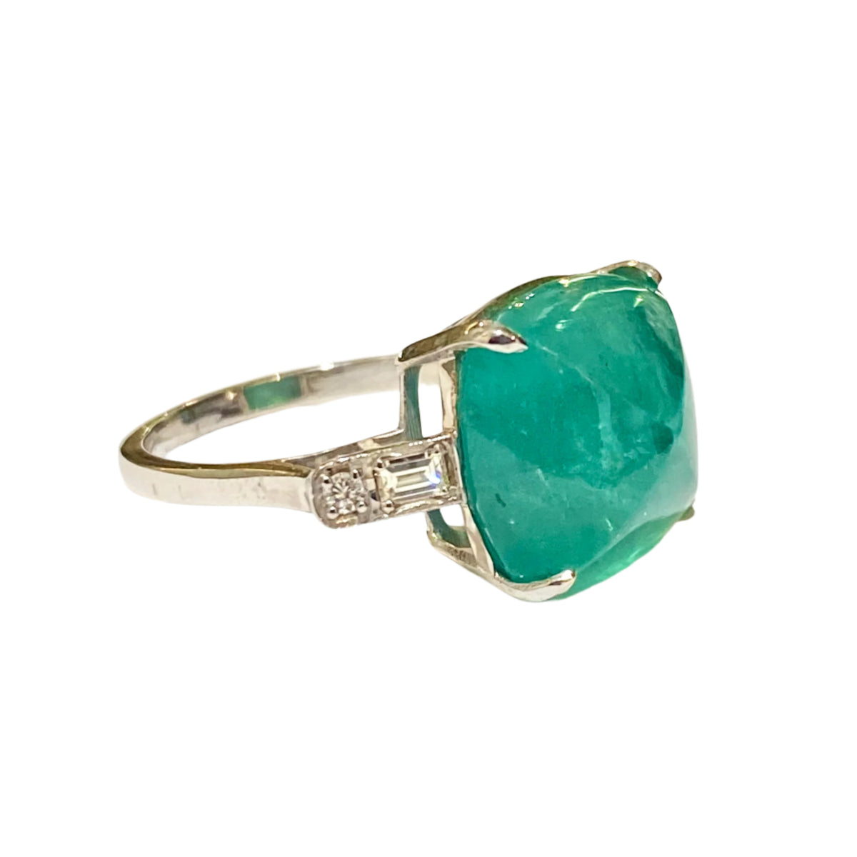 18ct White Gold Bullethead 10ct Emerald and Diamond Ring