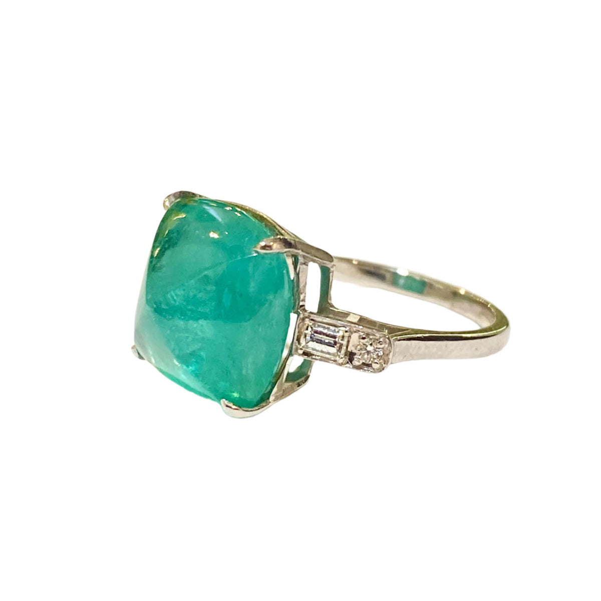 18ct White Gold Bullethead 10ct Emerald and Diamond Ring