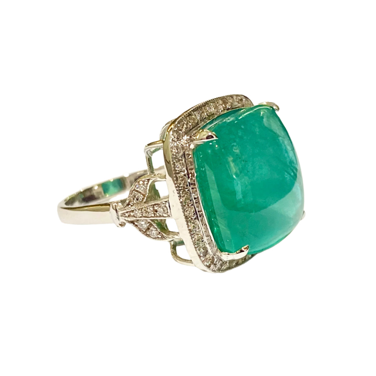 18ct White Gold Emerald and Diamond Ring