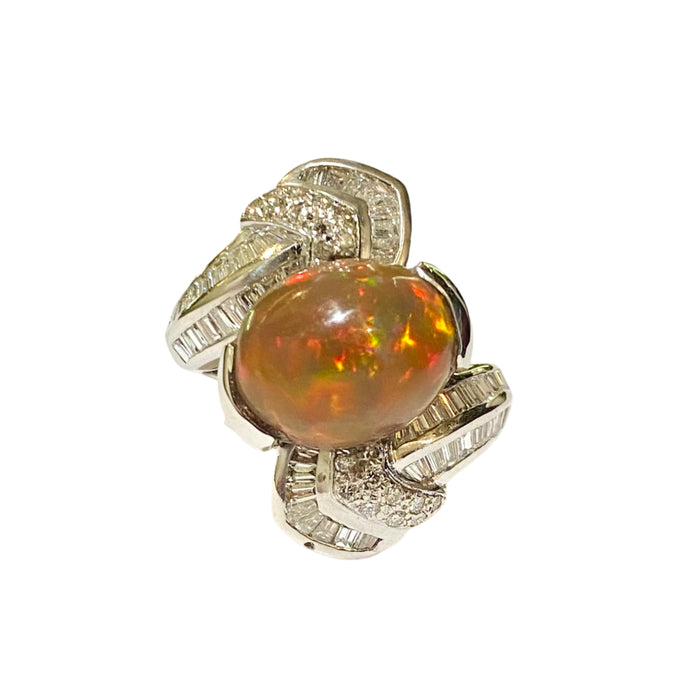 18ct White Gold 6.85ct Ethiopian Opal and Diamond Ring