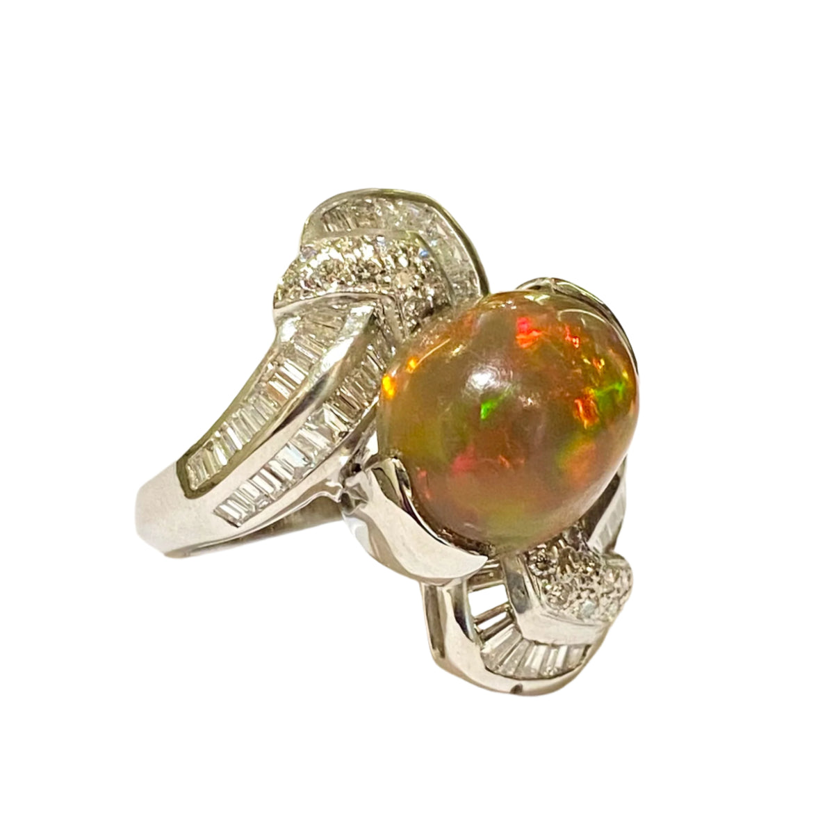 18ct White Gold 6.85ct Ethiopian Opal and Diamond Ring