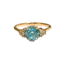 9ct Yellow Gold Diamond and Blue Zircon Ring
