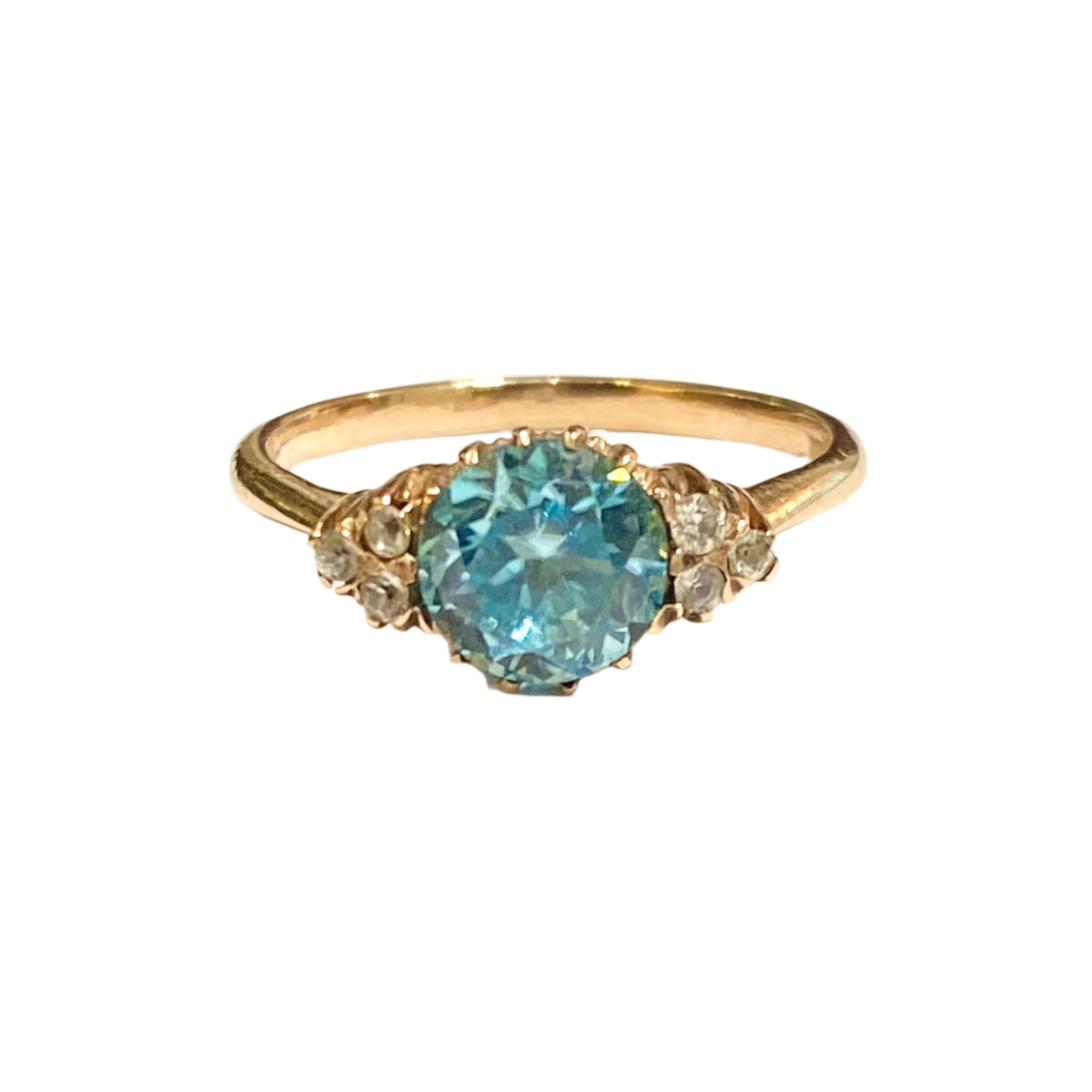 9ct Yellow Gold Diamond and Blue Zircon Ring