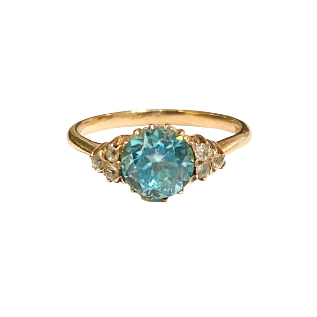 9ct Yellow Gold Diamond and Blue Zircon Ring