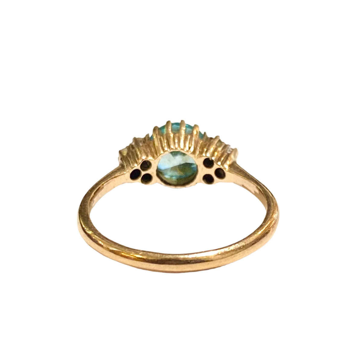 9ct Yellow Gold Diamond and Blue Zircon Ring