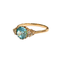 9ct Yellow Gold Diamond and Blue Zircon Ring