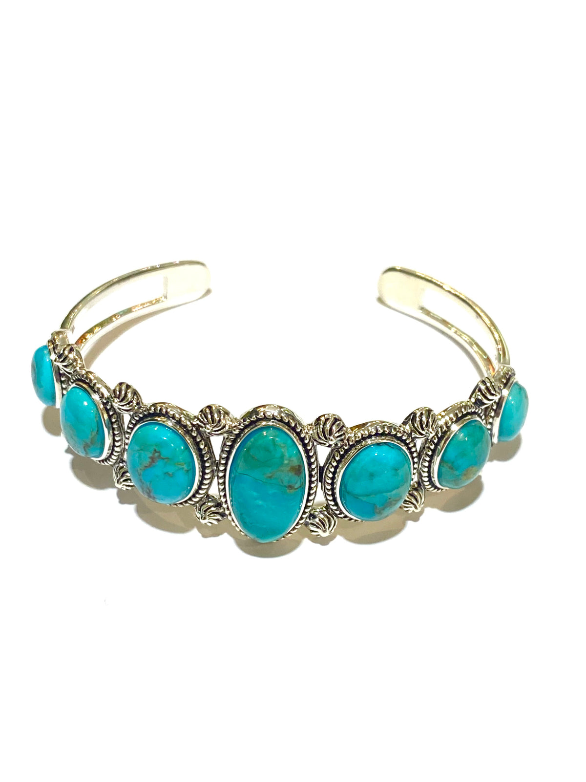 Sterling Silver Turquoise Cuff 7-Stone Statement Piece