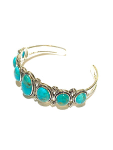 Sterling Silver Turquoise Cuff 7-Stone Statement Piece