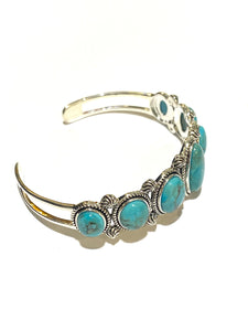 Sterling Silver Turquoise Cuff 7-Stone Statement Piece