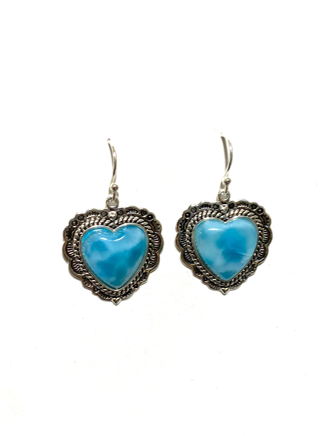 Sterling Silver Heart Shaped Larimar Earrings