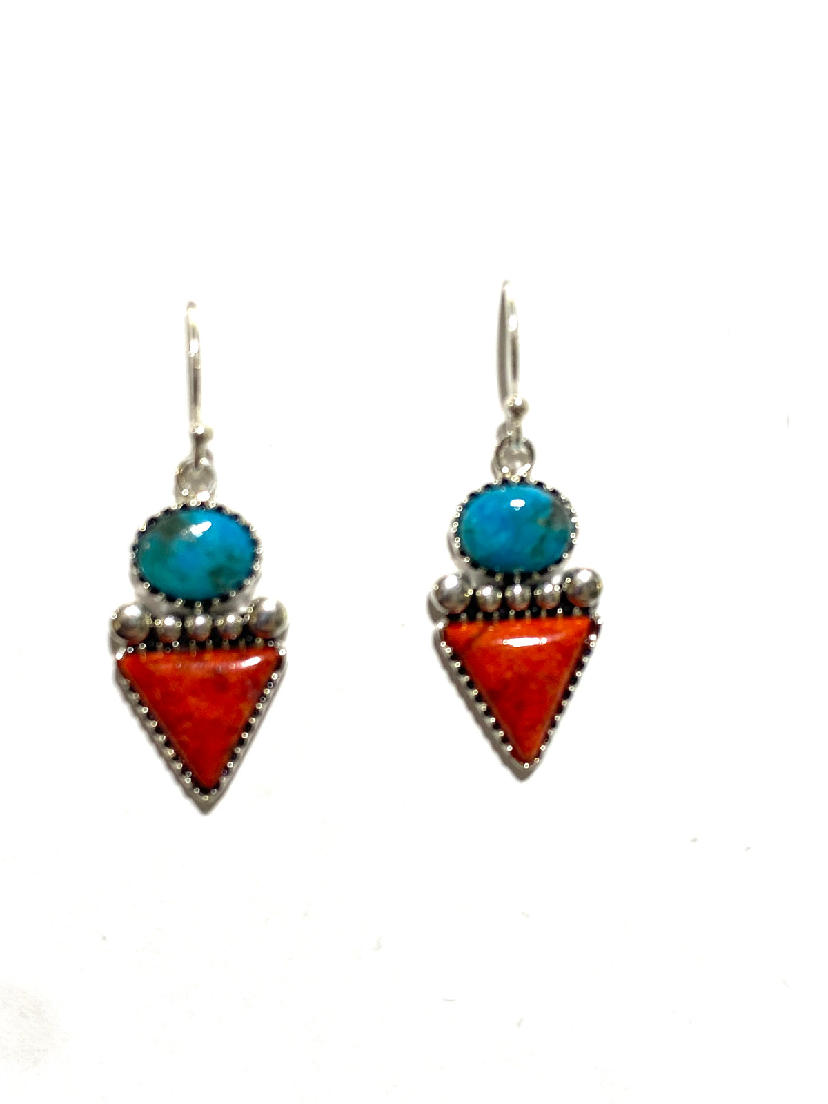 Sterling Silver Turquoise and Coral Earrings