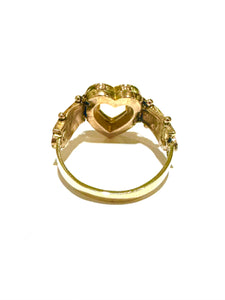 Antique 9ct  Rose Gold Turquoise and Seed Pearl Heart Ring