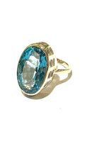 9ct Yellow Gold Faceted Oval Blue Topaz Vintage Dress Ring