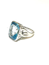 9ct White Gold Faceted Blue Topaz Art Nouveau Style Ring