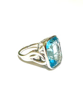 9ct White Gold Faceted Blue Topaz Art Nouveau Style Ring