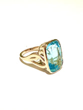 9ct Yellow Gold Art Nouveau Style Faceted Blue Topaz Dress Ring