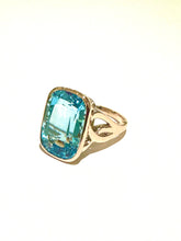 9ct Yellow Gold Art Nouveau Style Faceted Blue Topaz Dress Ring