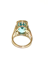 9ct Yellow Gold Art Nouveau Style Faceted Blue Topaz Dress Ring