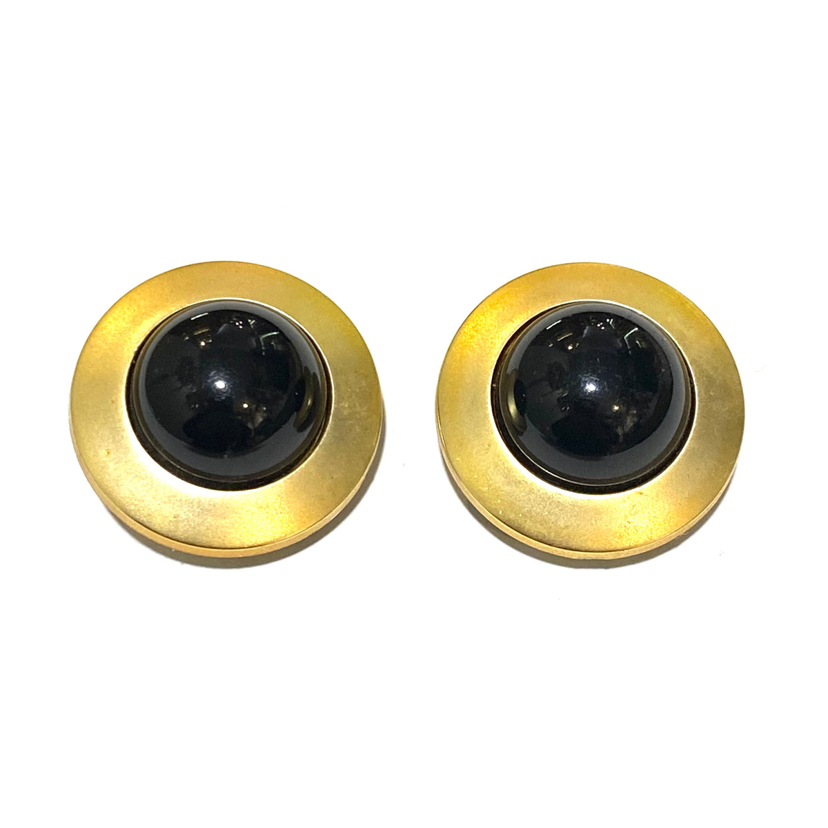 Gold Plated Black Cabochon Clip On Earrings
