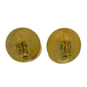 Gold Plated Black Cabochon Clip On Earrings