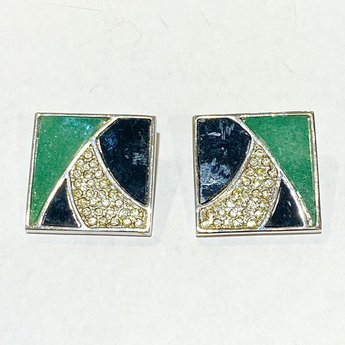 Sterling Silver Enamel Clip On Earrings