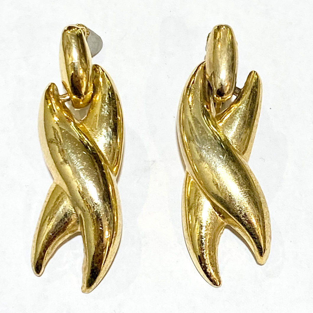 Gold Plated Criss Cross Screw On Earrings