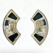 Navy Blue and Black Enamel and Crystal Clip On Earrings
