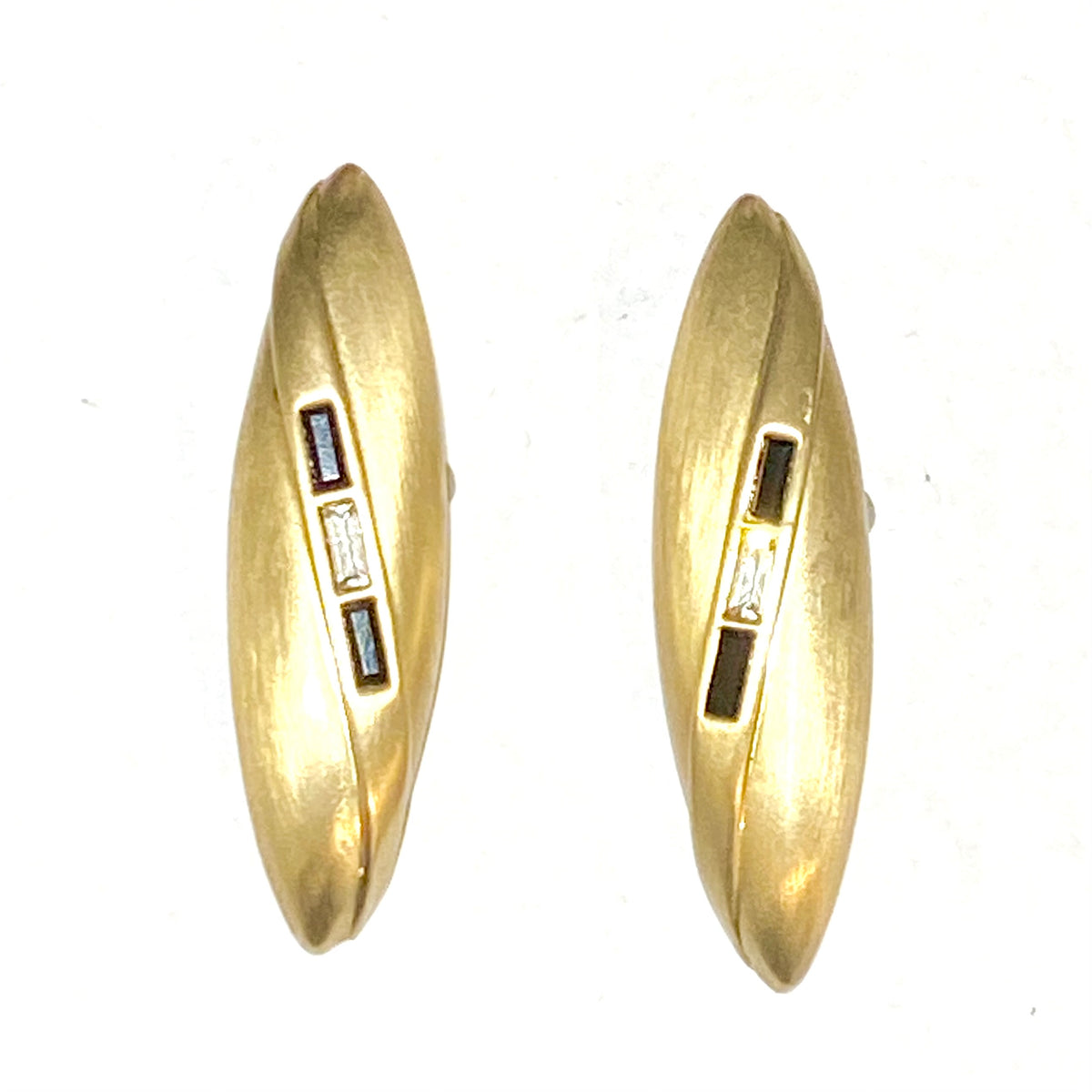 Modernist Style Marquis Shaped Clip On Earrings