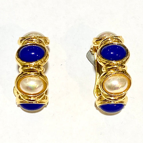 Gold Plated Faux Pearl and Glass ‘Bijoux Cascio’ Clip On Earrings