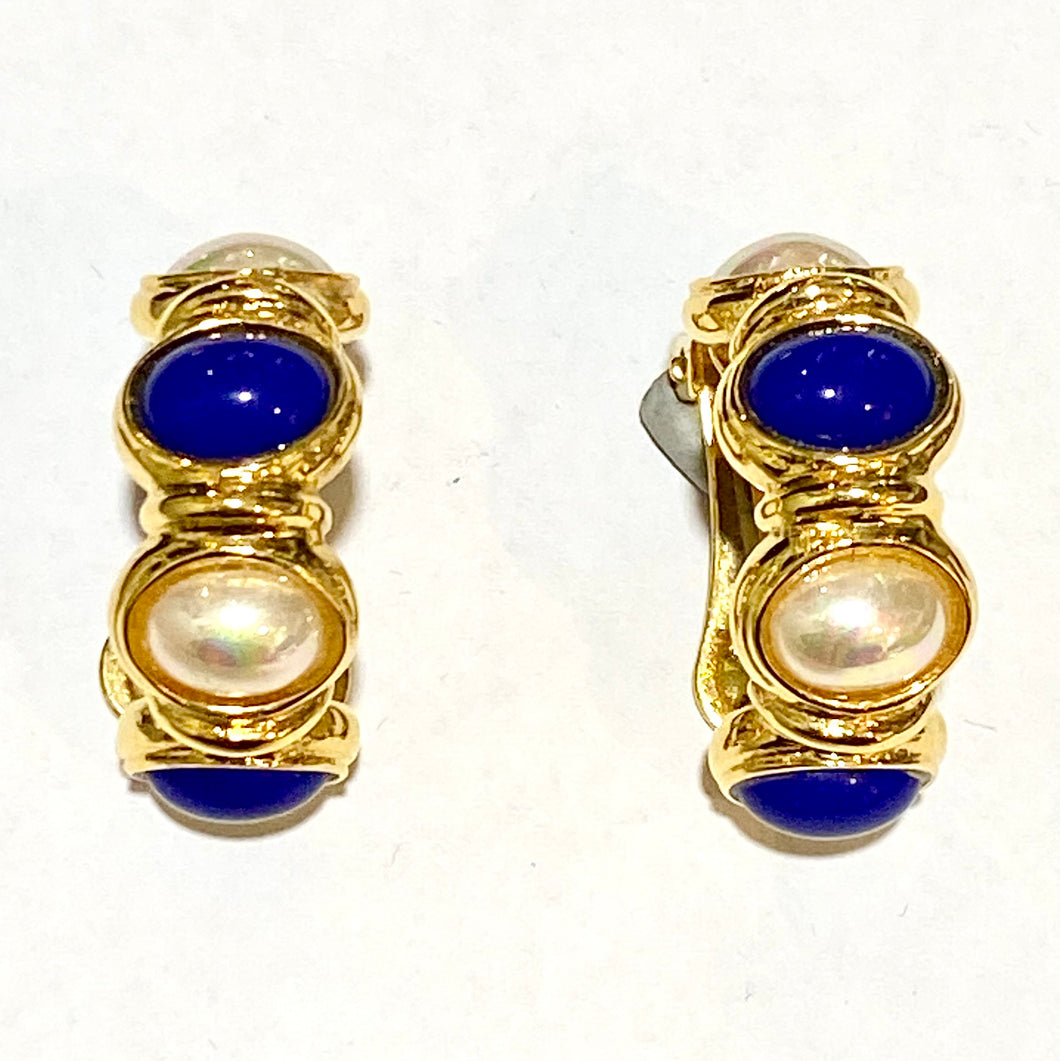 Gold Plated Faux Pearl and Glass ‘Bijoux Cascio’ Clip On Earrings