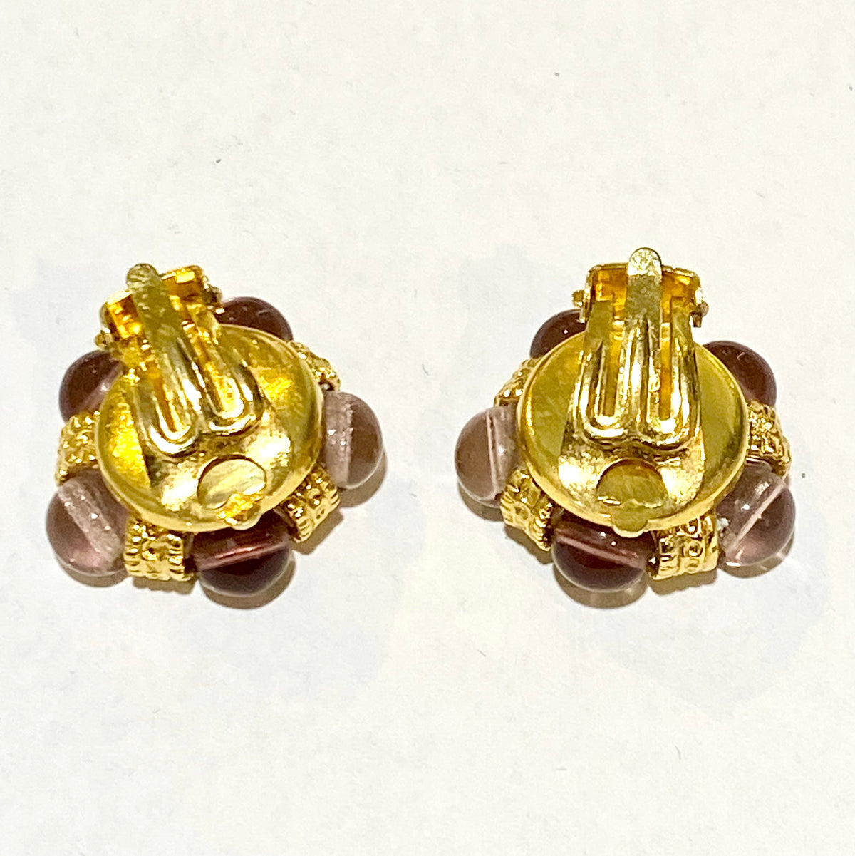 Pearl, Brown Glass and Gold Plated Beaded Clip On Earrings