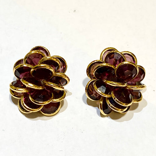 Gold Plated Maroon Crystal Beaded Clip On Earrings