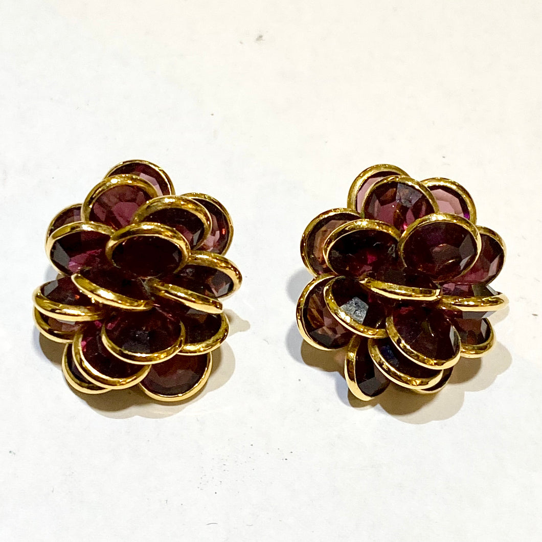 Gold Plated Maroon Crystal Beaded Clip On Earrings