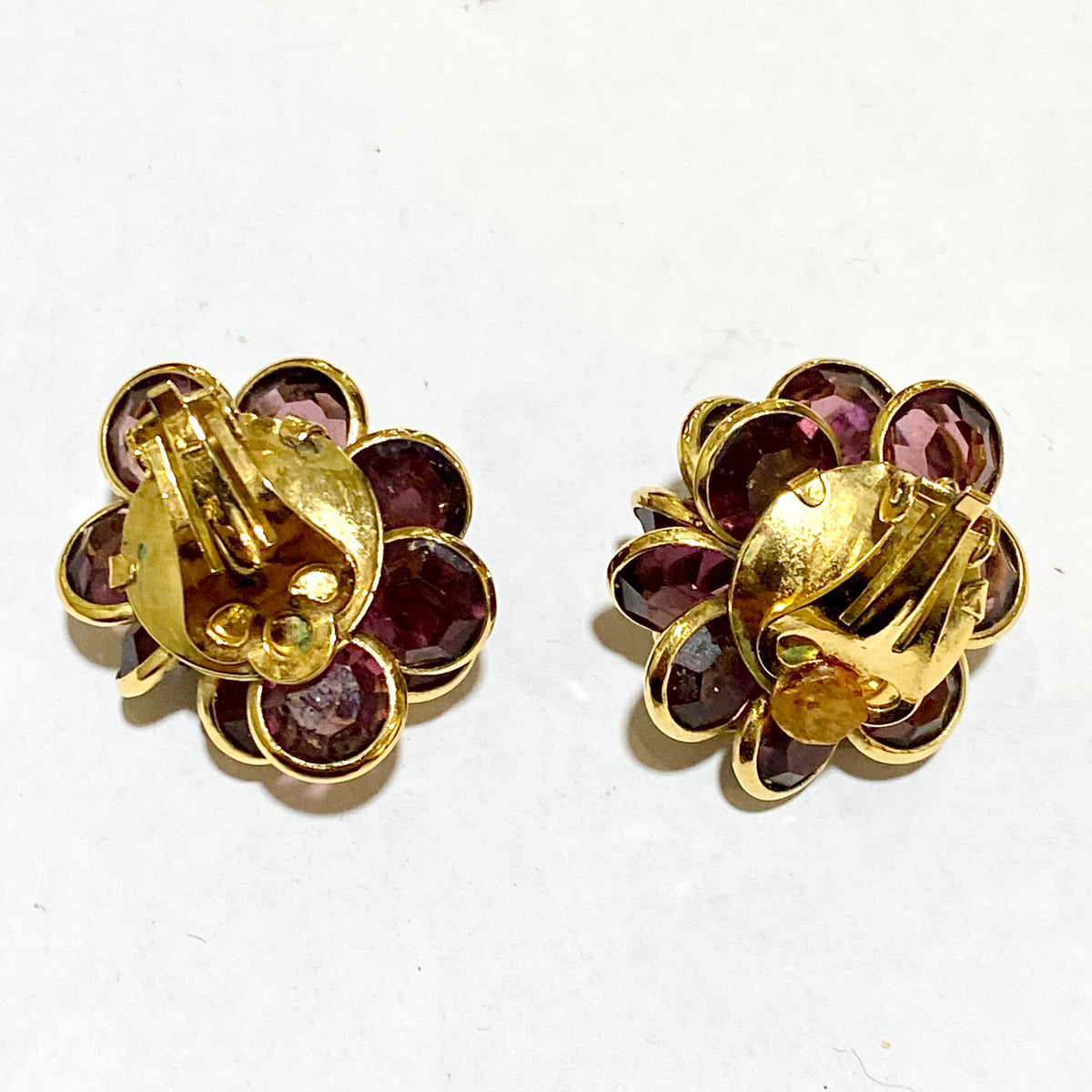 Gold Plated Maroon Crystal Beaded Clip On Earrings